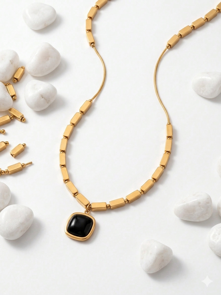 The Axis (Black) Anti-Tarnish Pendant 18k Gold Plated Waterproof & Long Lasting