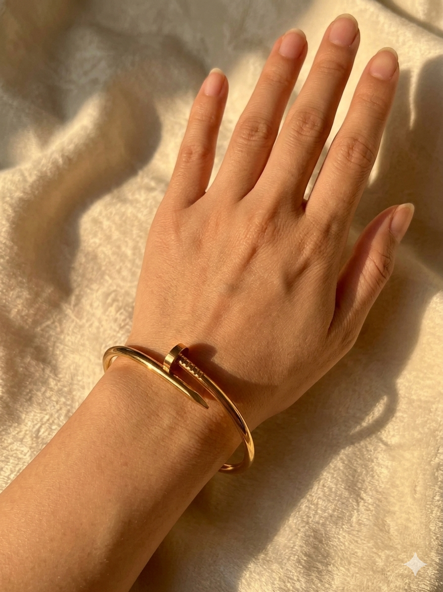 18K Gold Plated Iconic Nail Braclet | Anti-Tarnish & Waterproof | Long Lasting Hypoallergenic Industrial Chic Bracelet