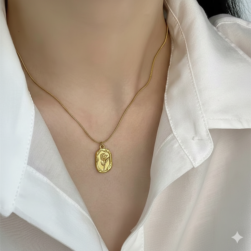 The 'Eternal Bloom' Rose Medallion Necklace — 18K Gold Plated