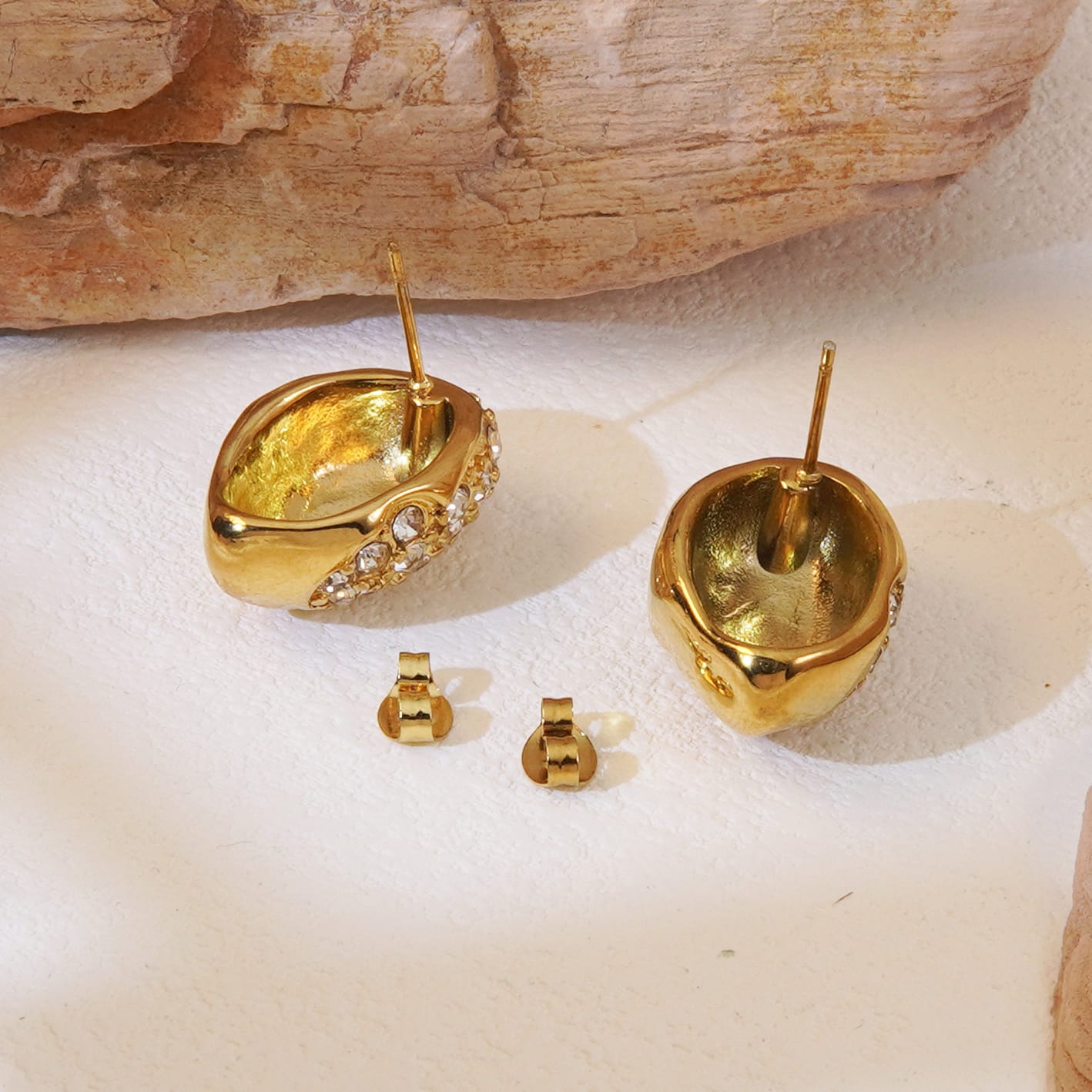 "The Solstice Pave" - Anti-Tarnish, Long-Lasting 18k Gold Vermeil Studs | Waterproof & Hypoallergenic Earrings
