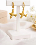 "The Jetsetter Drop" – Anti-Tarnish, Long-Lasting Gold Airplane Huggie Earrings | Waterproof & Hypoallergenic Travel Jewelry