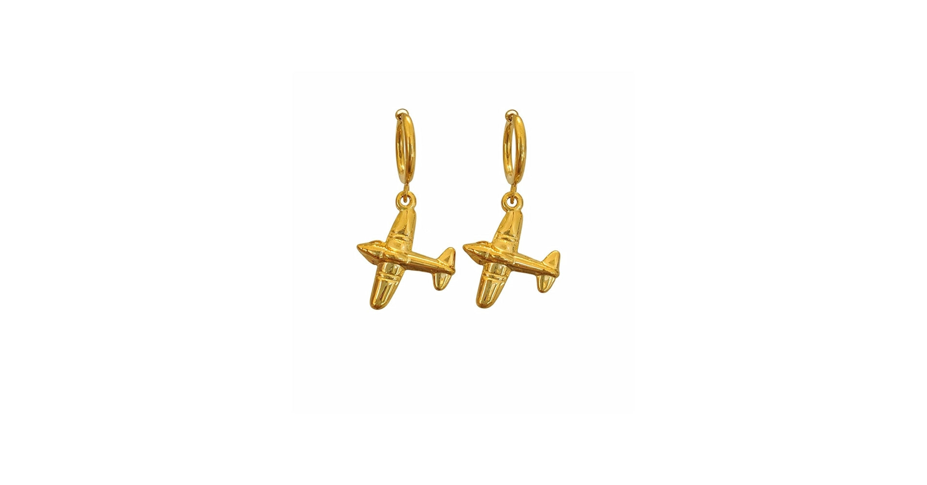 "The Jetsetter Drop" – Anti-Tarnish, Long-Lasting Gold Airplane Huggie Earrings | Waterproof & Hypoallergenic Travel Jewelry