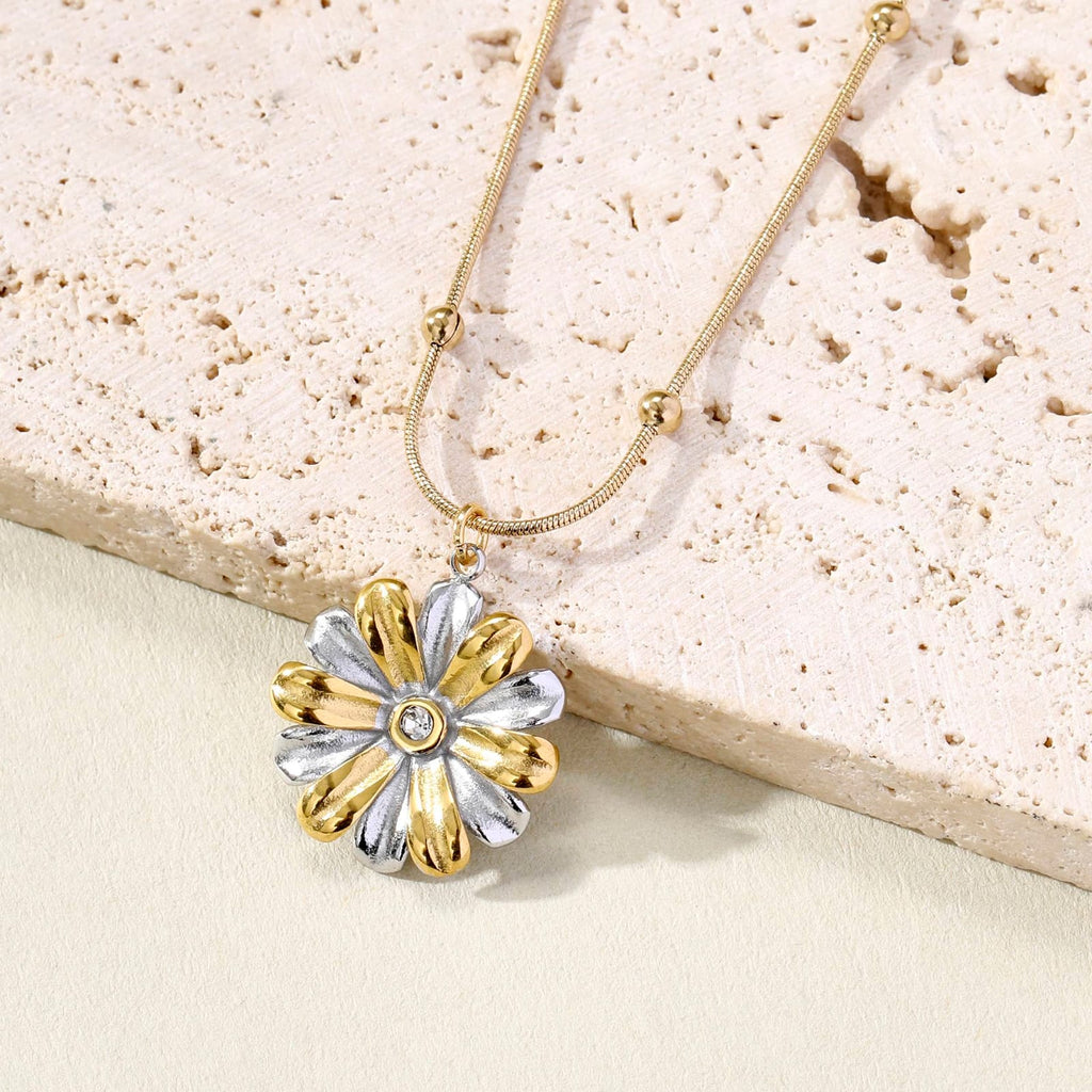 Floral 18K Gold & Silver Plated Anti-Tarnish Pendant Hypoallergenic - Long Lasting & Waterproof