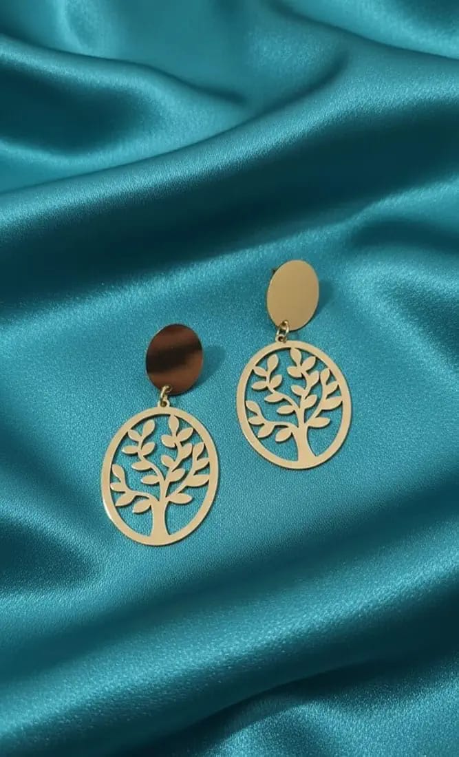 "The Aurelian Grove" - Anti-Tarnish, Long-Lasting Gold Stud Drop Earring | Tree of Life Design | Waterproof & Hypoallergenic