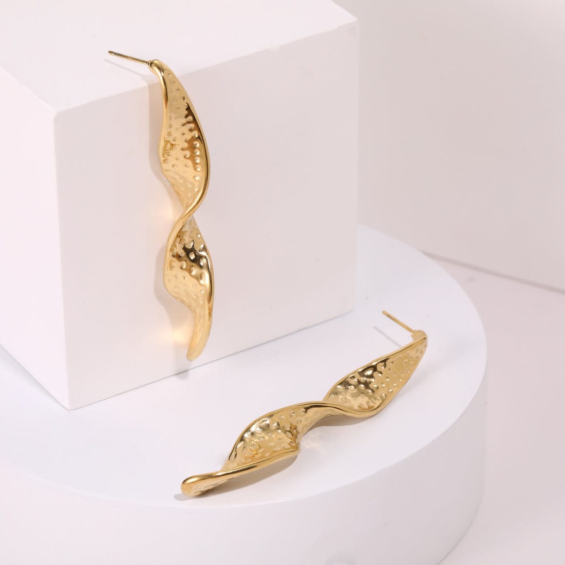 18K Gold Plated Hammered Twist Drop Earrings | Anti-Tarnish & Waterproof | Long Lasting Hypoallergenic Jewelry