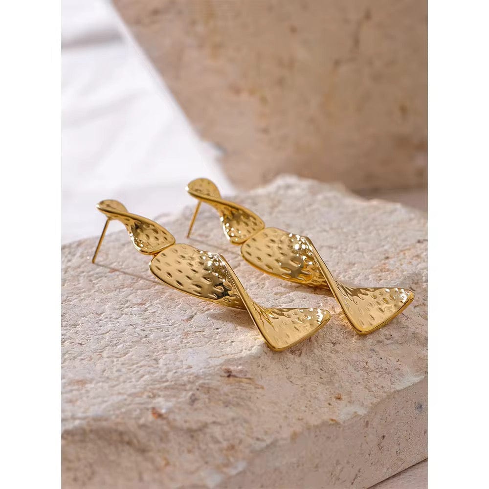 18K Gold Plated Hammered Twist Drop Earrings | Anti-Tarnish & Waterproof | Long Lasting Hypoallergenic Jewelry