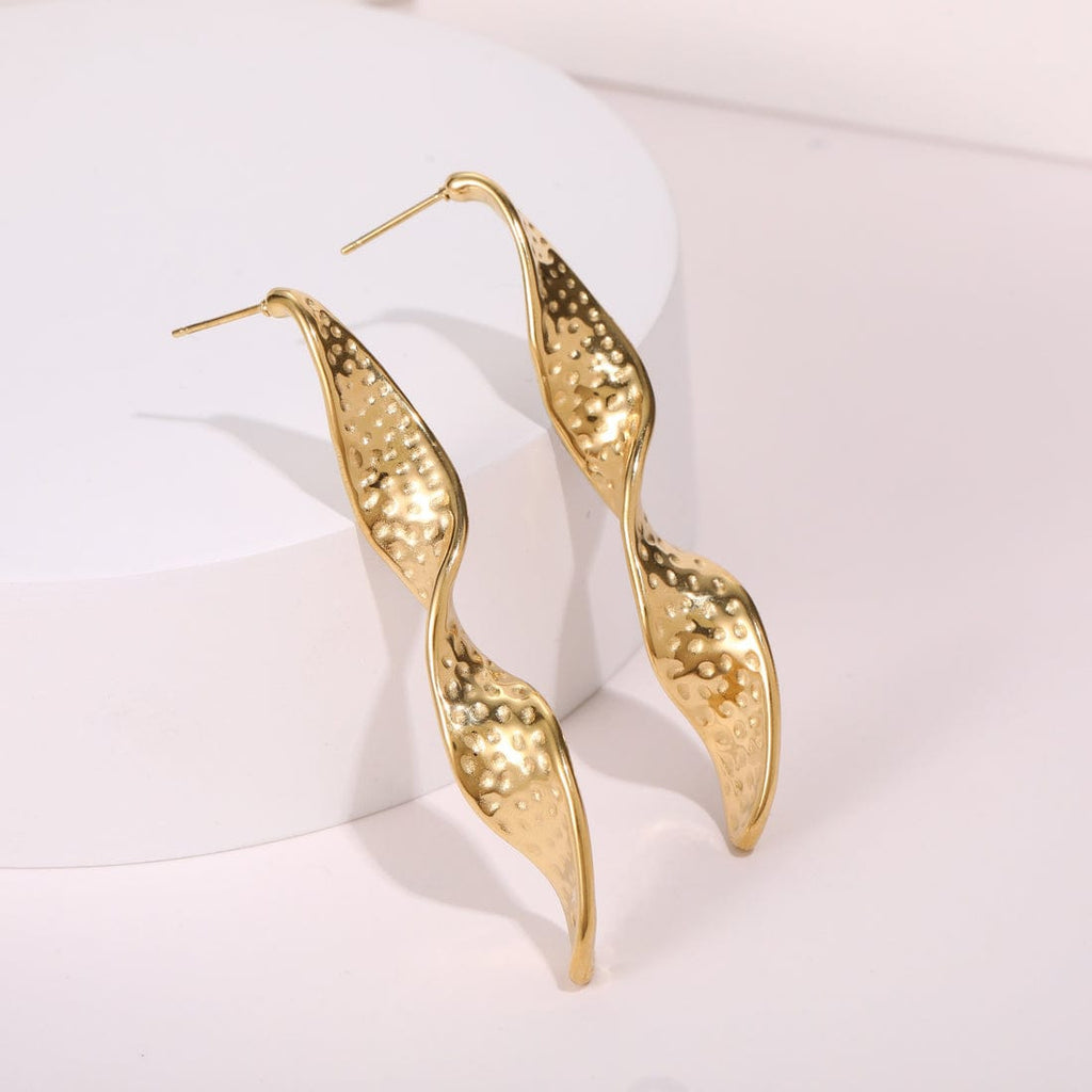 18K Gold Plated Hammered Twist Drop Earrings | Anti-Tarnish & Waterproof | Long Lasting Hypoallergenic Jewelry