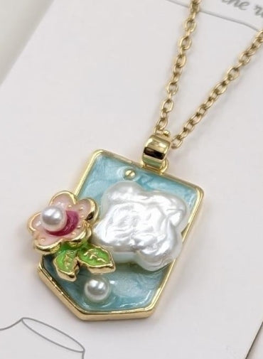Serene Garden Baroque Pearl Enamel Pendant – 18k Gold Plated, Waterproof & Hypoallergenic – Long Lasting Anti-Tarnish Jewelry