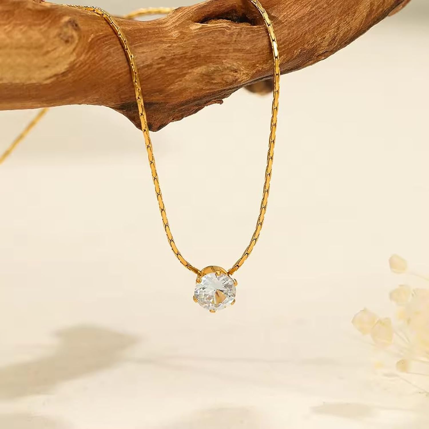 18K Gold Plated Solitaire Zircon Pendant | Anti-Tarnish & Waterproof | Long Lasting Hypoallergenic Minimalist Necklace
