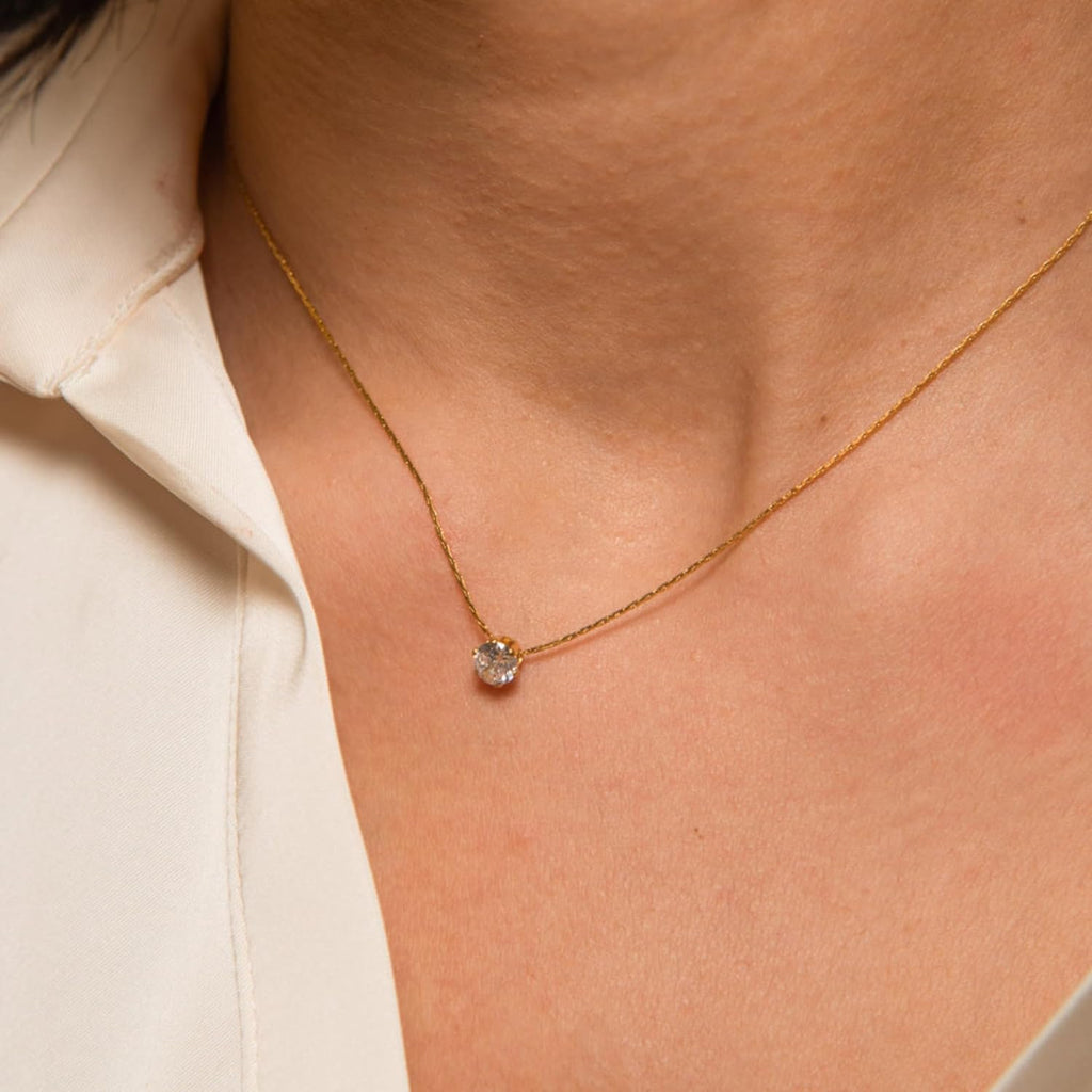 18K Gold Plated Solitaire Zircon Pendant | Anti-Tarnish & Waterproof | Long Lasting Hypoallergenic Minimalist Necklace