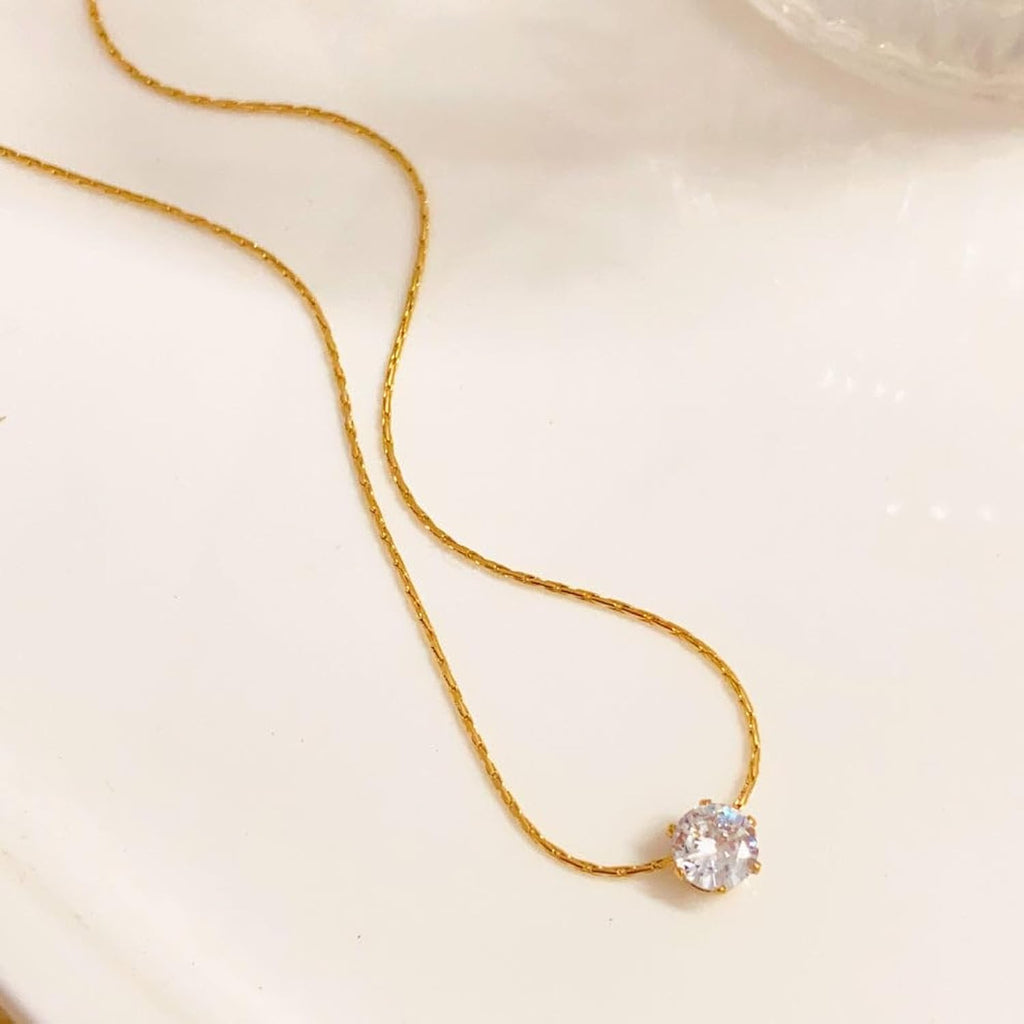 18K Gold Plated Solitaire Zircon Pendant | Anti-Tarnish & Waterproof | Long Lasting Hypoallergenic Minimalist Necklace