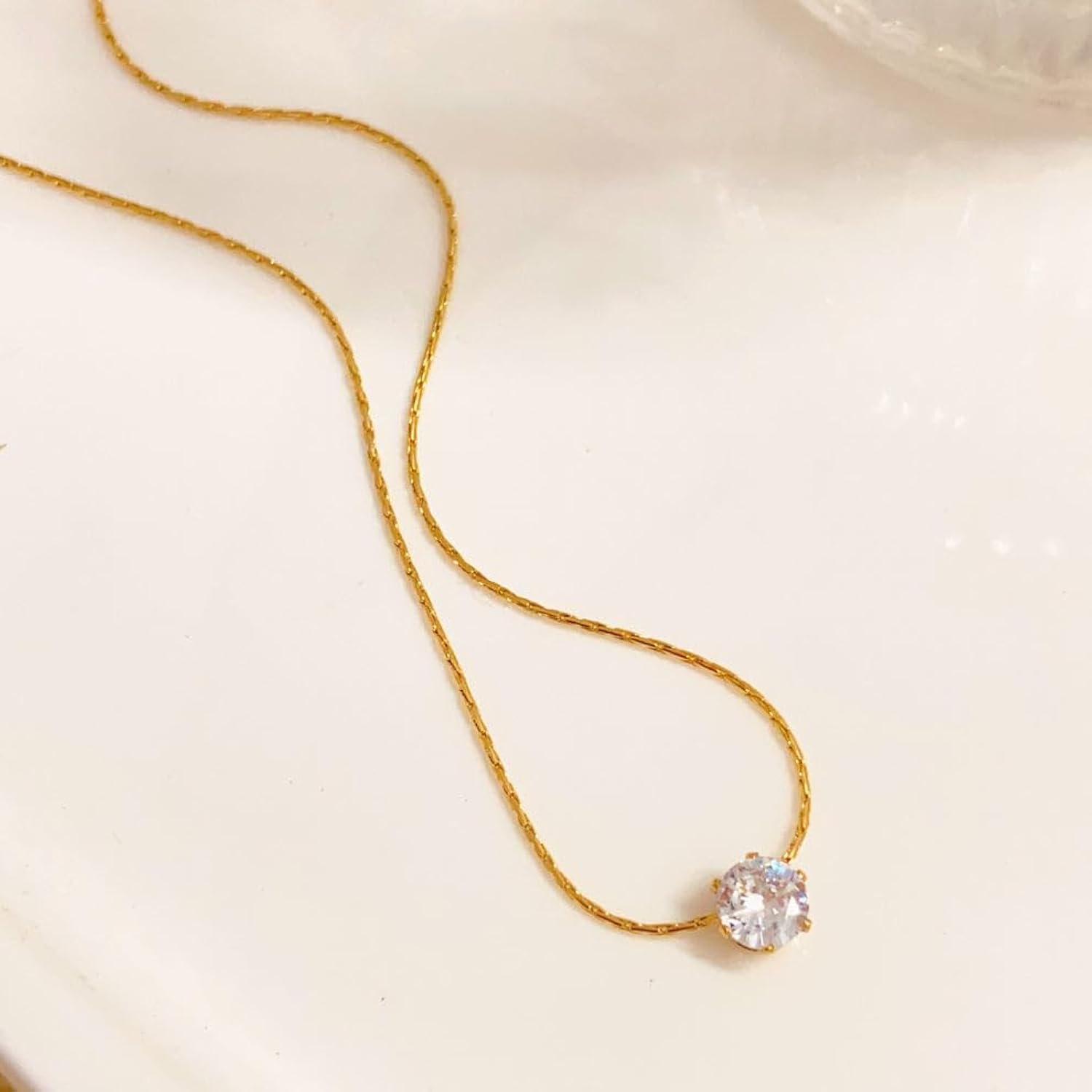 18K Gold Plated Solitaire Zircon Pendant | Anti-Tarnish & Waterproof | Long Lasting Hypoallergenic Minimalist Necklace
