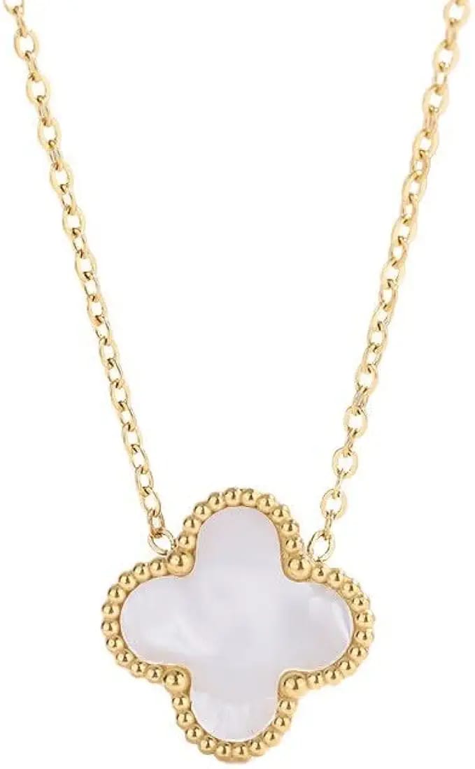 18K Gold Plated Mother of Pearl Clover Pendant | Anti-Tarnish & Waterproof | Long Lasting Hypoallergenic Lucky Charm Necklace