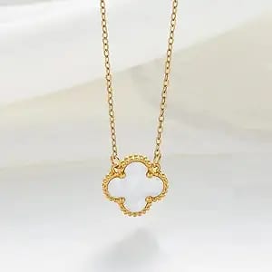 18K Gold Plated Mother of Pearl Clover Pendant | Anti-Tarnish & Waterproof | Long Lasting Hypoallergenic Lucky Charm Necklace
