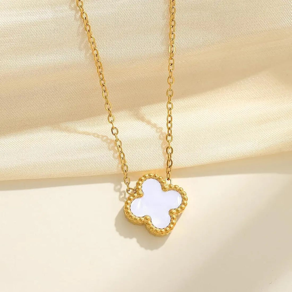 18K Gold Plated Mother of Pearl Clover Pendant | Anti-Tarnish & Waterproof | Long Lasting Hypoallergenic Lucky Charm Necklace