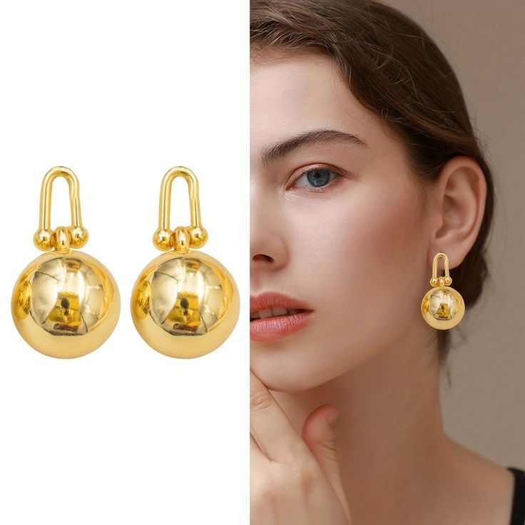 The Gilded Sphere" – Anti-Tarnish, Long-Lasting 18K Gold Plated Ball & U-Link Drop Earring | Waterproof & Hypoallergenic