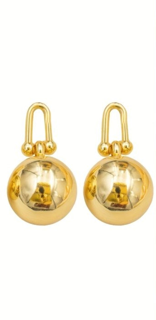 The Gilded Sphere" – Anti-Tarnish, Long-Lasting 18K Gold Plated Ball & U-Link Drop Earring | Waterproof & Hypoallergenic