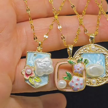Serene Garden Baroque Pearl Enamel Pendant – 18k Gold Plated, Waterproof & Hypoallergenic – Long Lasting Anti-Tarnish Jewelry