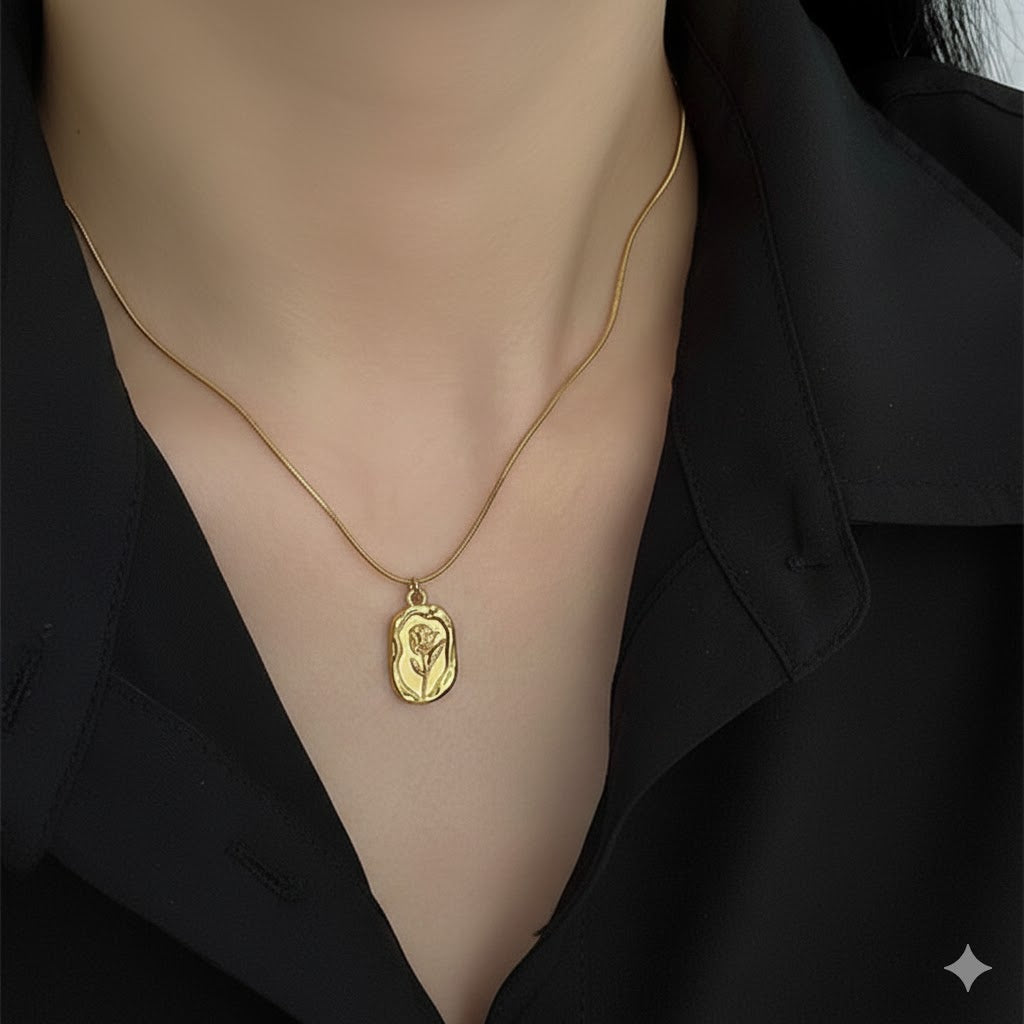 The 'Eternal Bloom' Rose Medallion Necklace — 18K Gold Plated